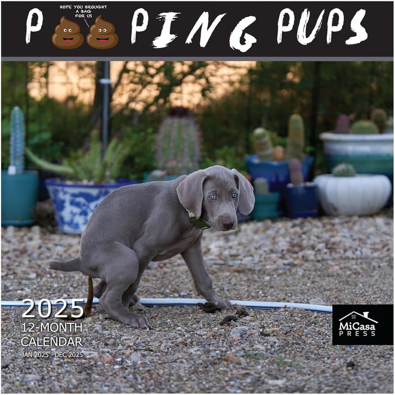 Funny Pooping Puppies 2025 Wall Calendar | Gag Gift