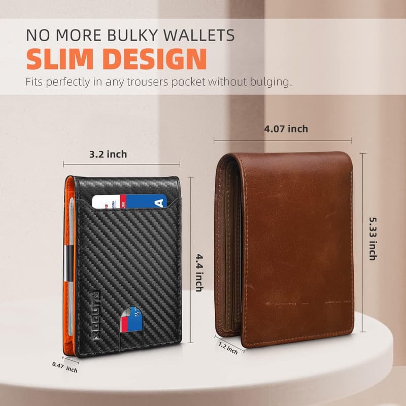 Men's Leather Money Clip Wallet - RFID Blocking Bifold Wallet