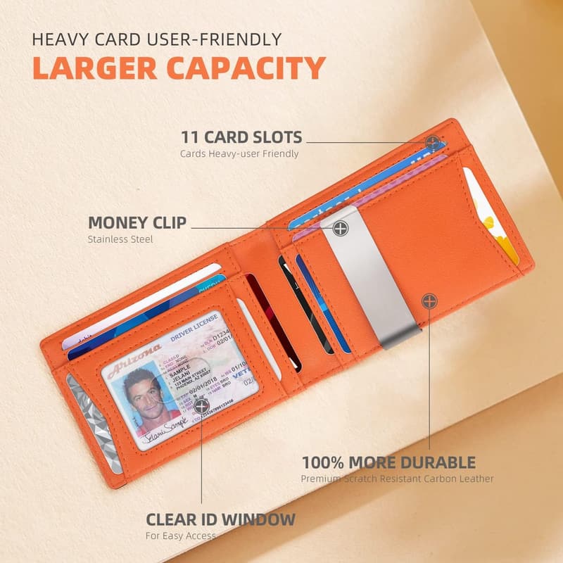 Men's Leather Money Clip Wallet - RFID Blocking Bifold Wallet
