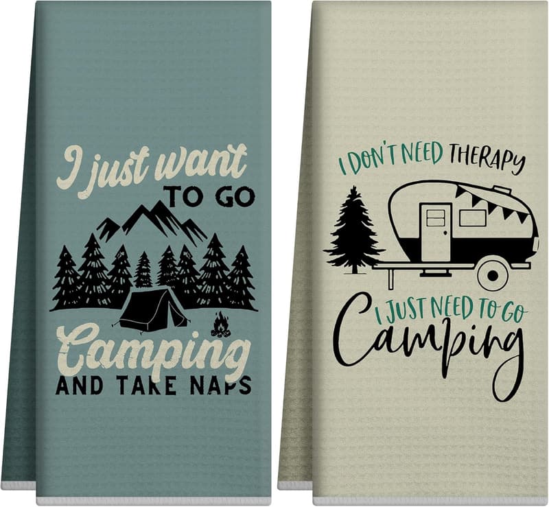 Camping Kitchen Towels Set of 2 - Funny RV Decor & Gifts