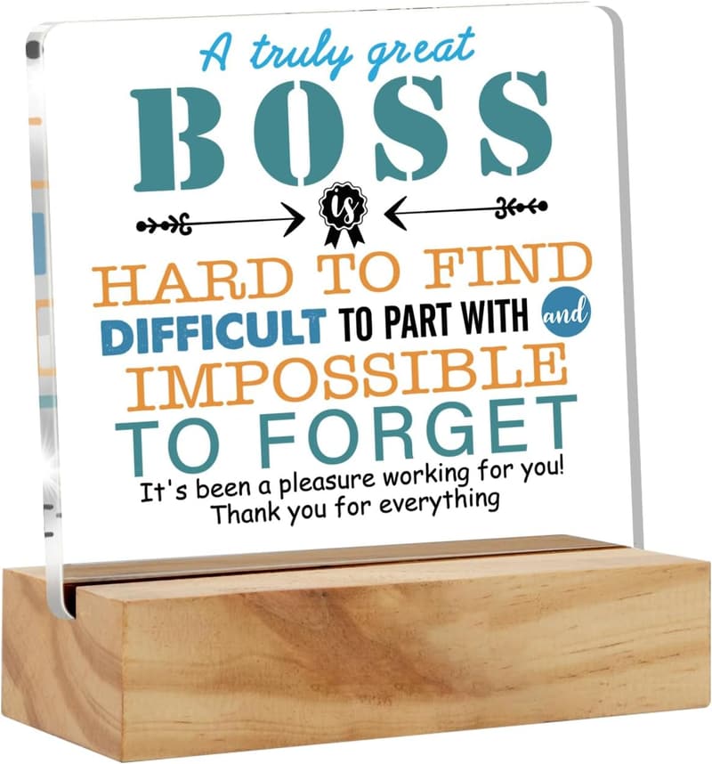 Boss Day Acrylic Desk Plaque with Wood Stand for Men & Women