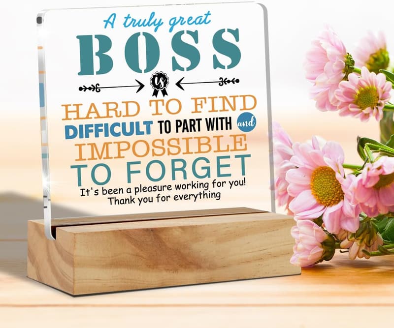 Boss Day Acrylic Desk Plaque with Wood Stand for Men & Women