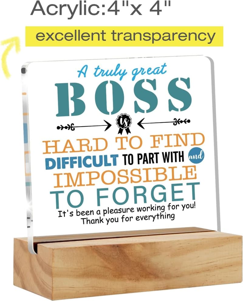 Boss Day Acrylic Desk Plaque with Wood Stand for Men & Women