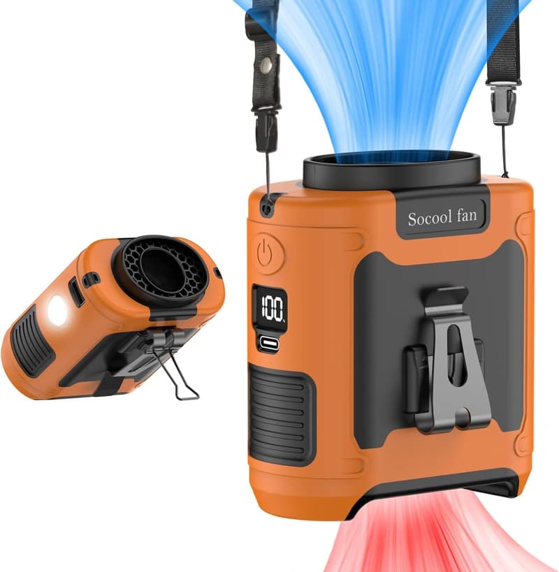 Rechargeable 10000mAh Wearable Waist Fan with 5 Speeds - Orange