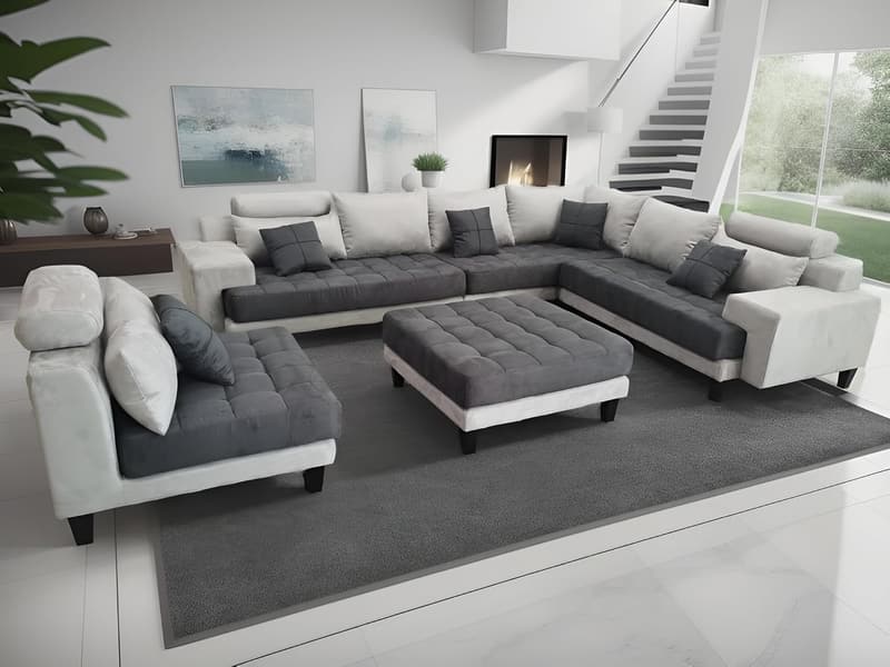 Modern Reversible L-U Shape Microfiber Sectional Sofa Set