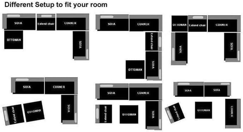 Modern Reversible L-U Shape Microfiber Sectional Sofa Set