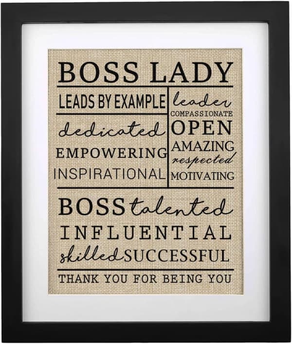 Retirement Gift for Boss Lady - Framed Burlap Print, 8.5x11 Inch