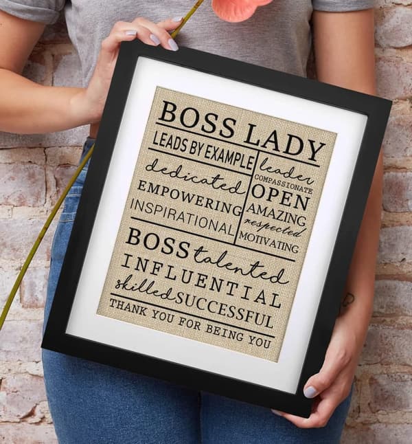 Retirement Gift for Boss Lady - Framed Burlap Print, 8.5x11 Inch