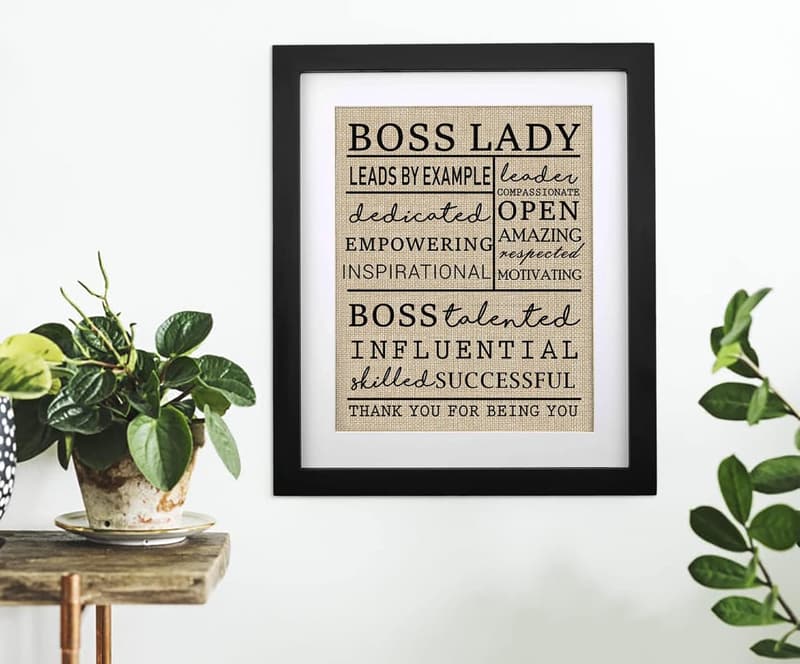 Retirement Gift for Boss Lady - Framed Burlap Print, 8.5x11 Inch