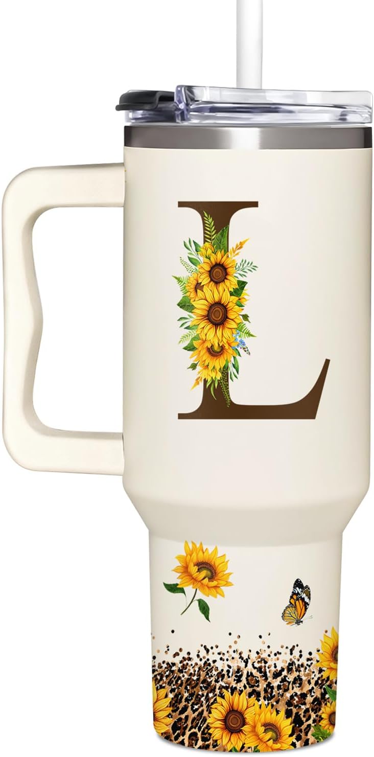 Personalized Sunflower Monogrammed Tumbler for Her 40oz