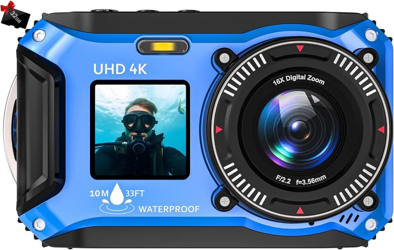 4K 56MP Underwater Camera for Snorkeling - Waterproof, Compact