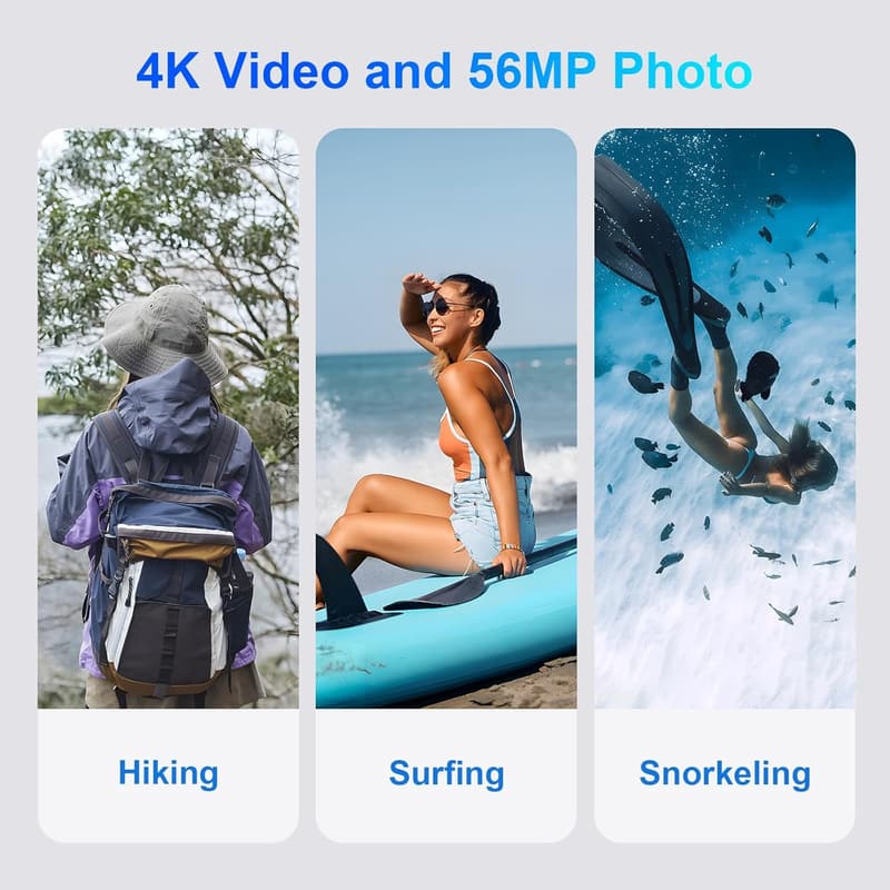 4K 56MP Underwater Camera for Snorkeling - Waterproof, Compact