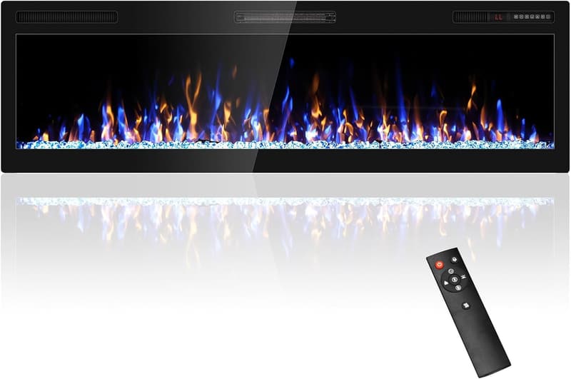 Wall-Mounted Electric Fireplace Heater with Remote Control