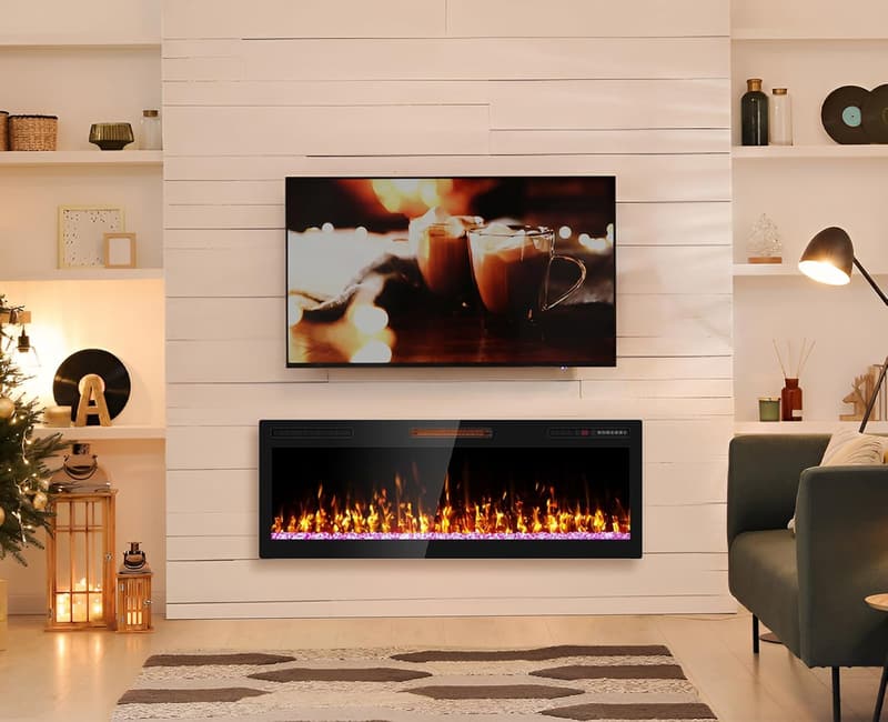 Wall-Mounted Electric Fireplace Heater with Remote Control