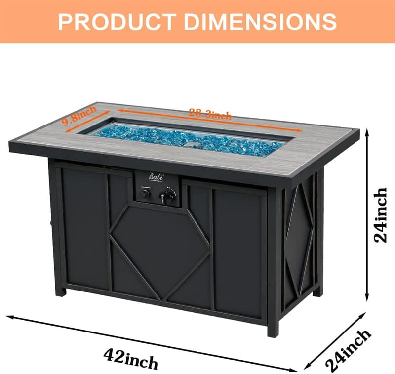 Outdoor Rectangular Propane Fire Pit Table - 42