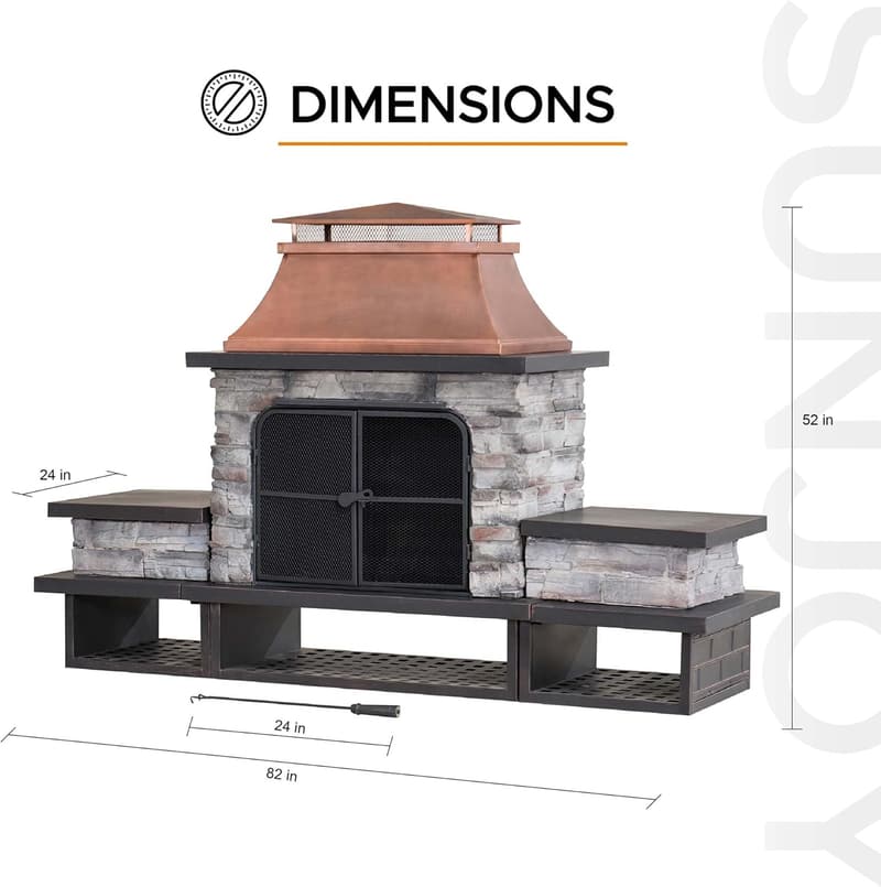Outdoor Wood Burning Fireplace with Steel Chimney and Screen