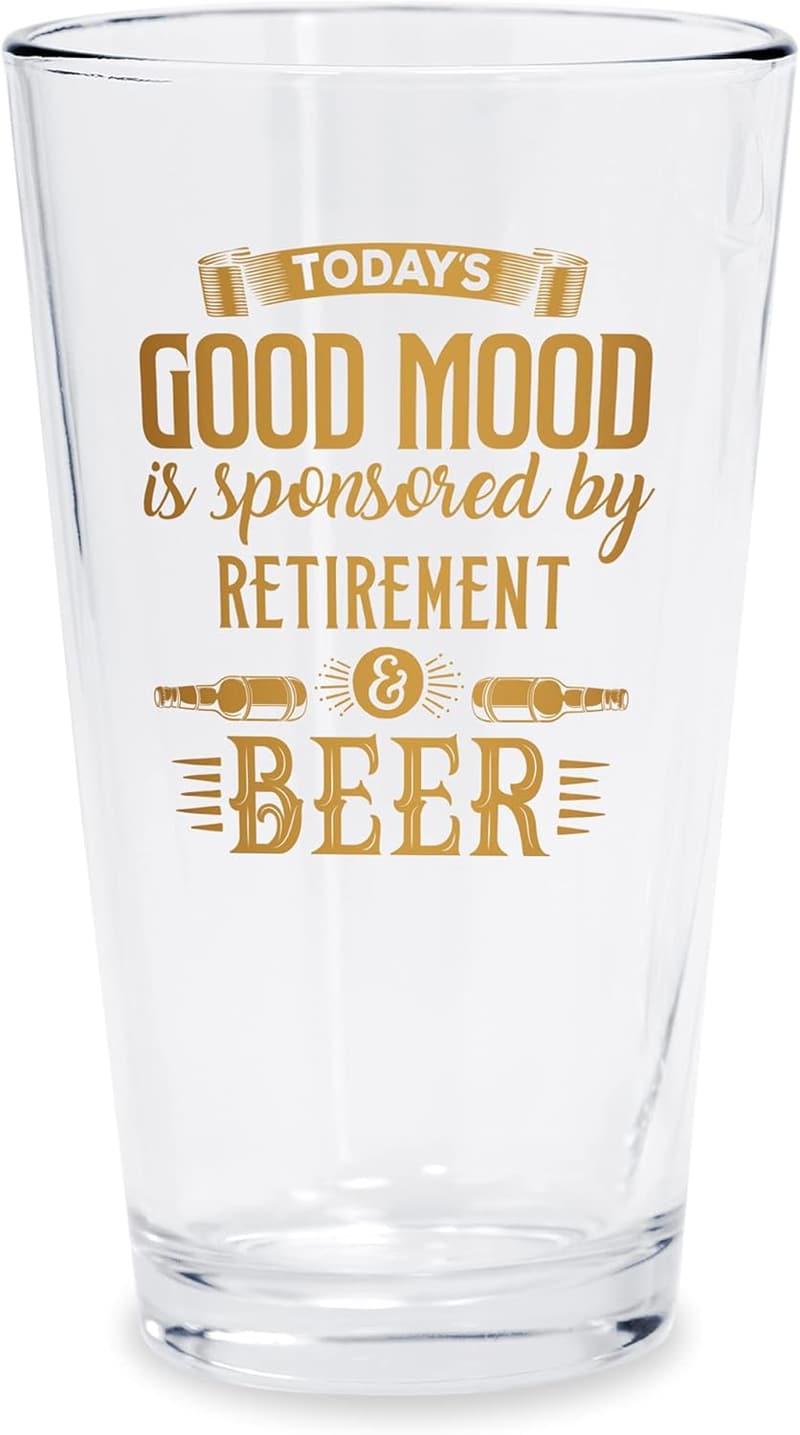 Retirement Gift: 16 oz Beer Pint Glass with 10K Gold Ink
