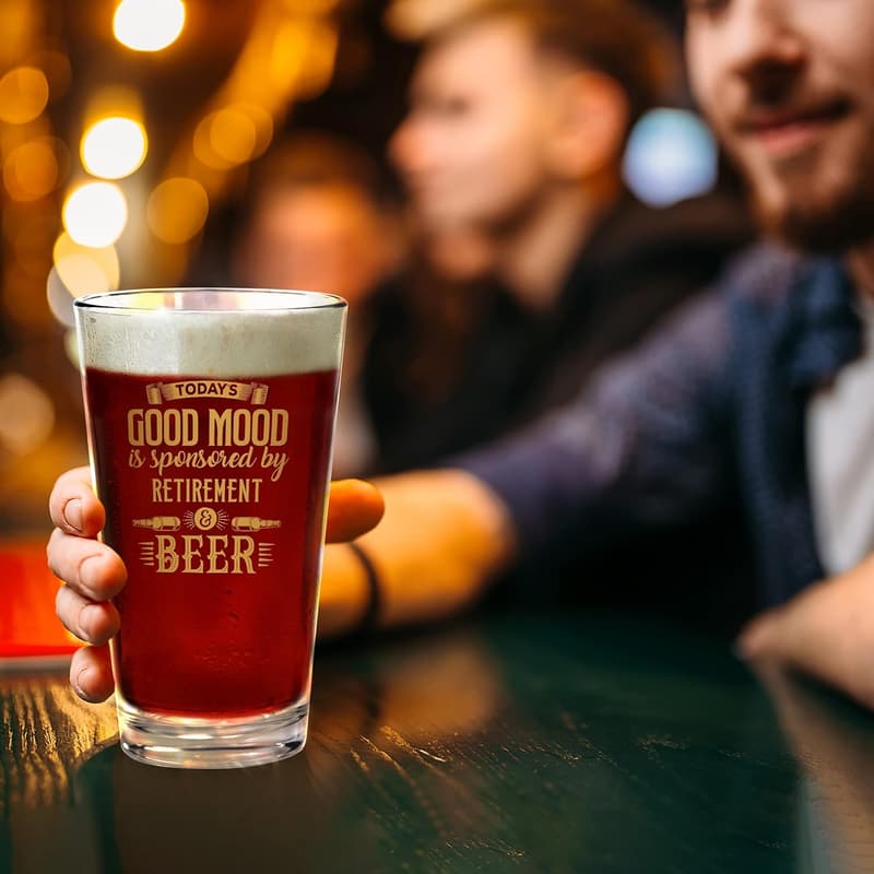 Retirement Gift: 16 oz Beer Pint Glass with 10K Gold Ink