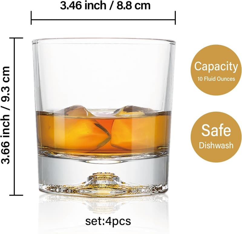 Set of 4 Lead-Free Old Fashioned Whiskey Glasses, 10oz