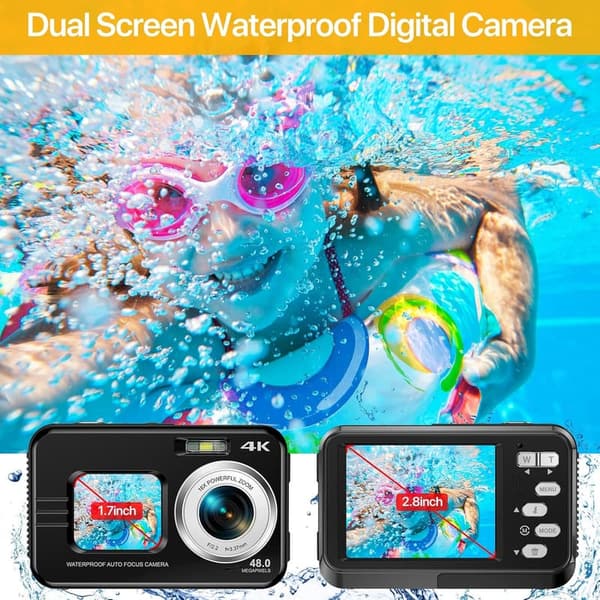 Waterproof 4K Underwater Camera with Dual-Screen & 64GB Card