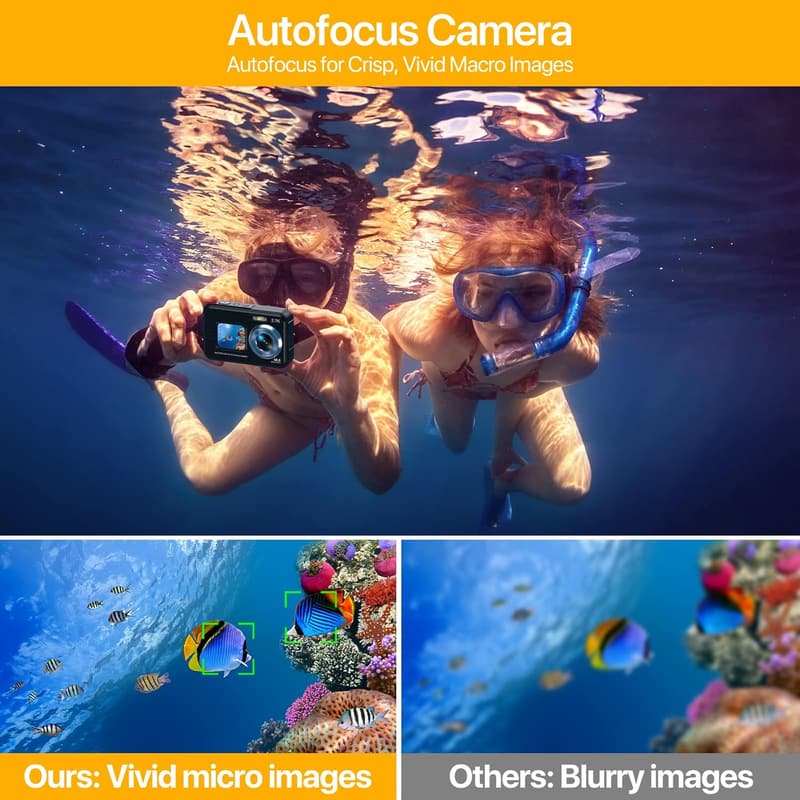 Waterproof 4K Underwater Camera with Dual-Screen & 64GB Card