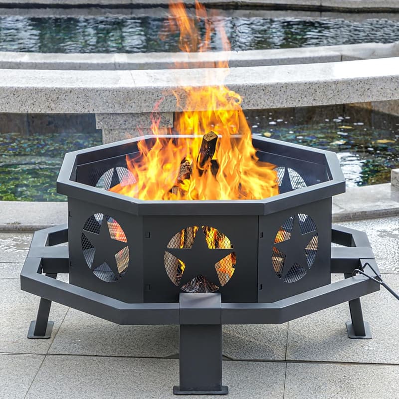 Heavy Duty 35-Inch Octagonal Outdoor Fire Pit for Camping and Patio