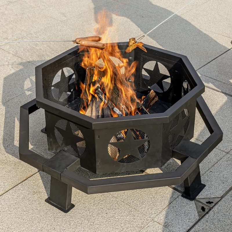 Heavy Duty 35-Inch Octagonal Outdoor Fire Pit for Camping and Patio