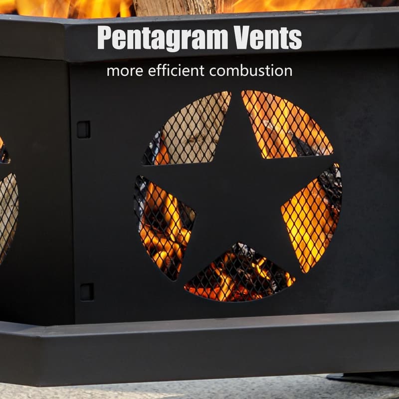 Heavy Duty 35-Inch Octagonal Outdoor Fire Pit for Camping and Patio
