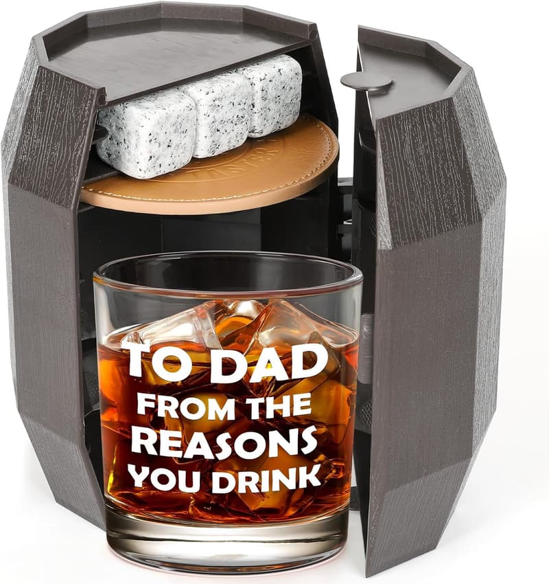 Funny Whiskey Rocks Glass & Bourbon Barrel Set for Dad