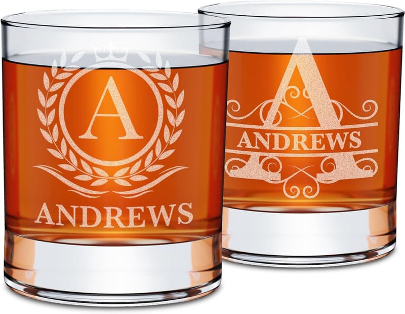 Personalized Monogram Whiskey Glass Set for Cocktails - 11 oz
