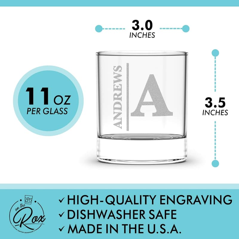 Personalized Monogram Whiskey Glass Set for Cocktails - 11 oz