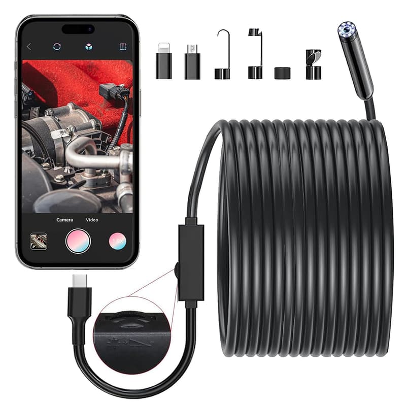 16.4FT HD Waterproof Endoscope Camera with LED for Smartphones