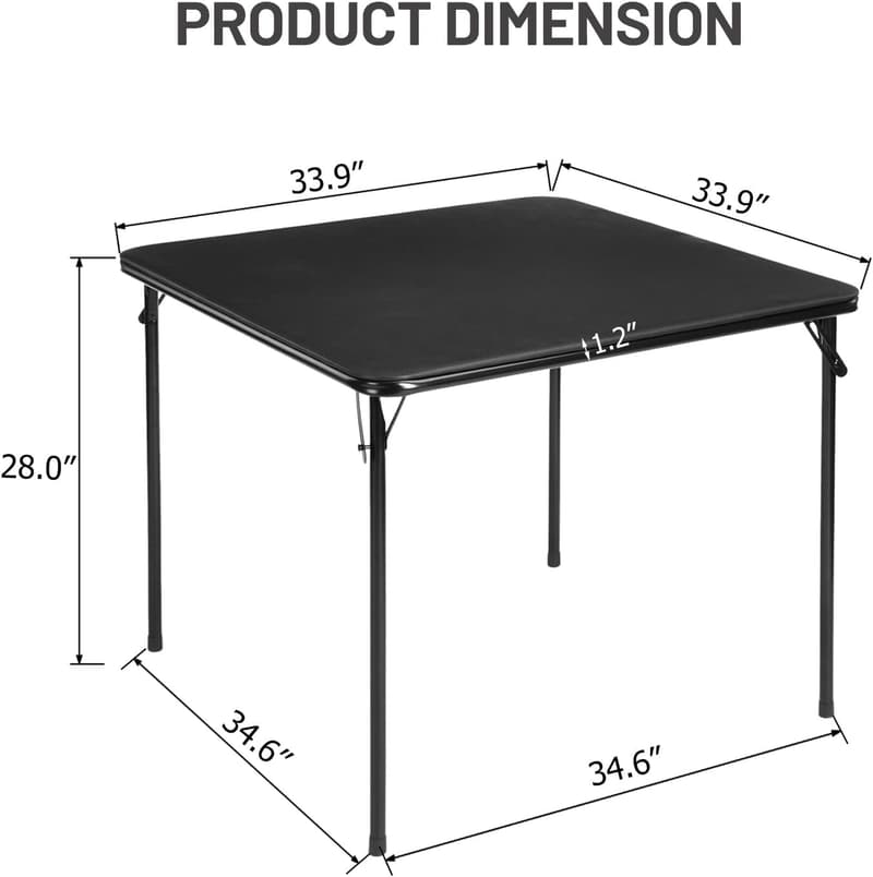 Portable Square Folding Table for Indoor/Outdoor Use, 33.9-Inch Black