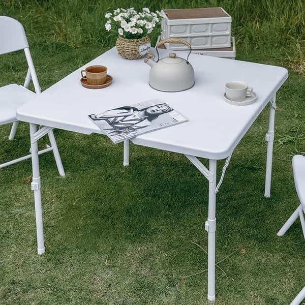 Portable Folding Table - 34'' Square, Height Adjustable, White