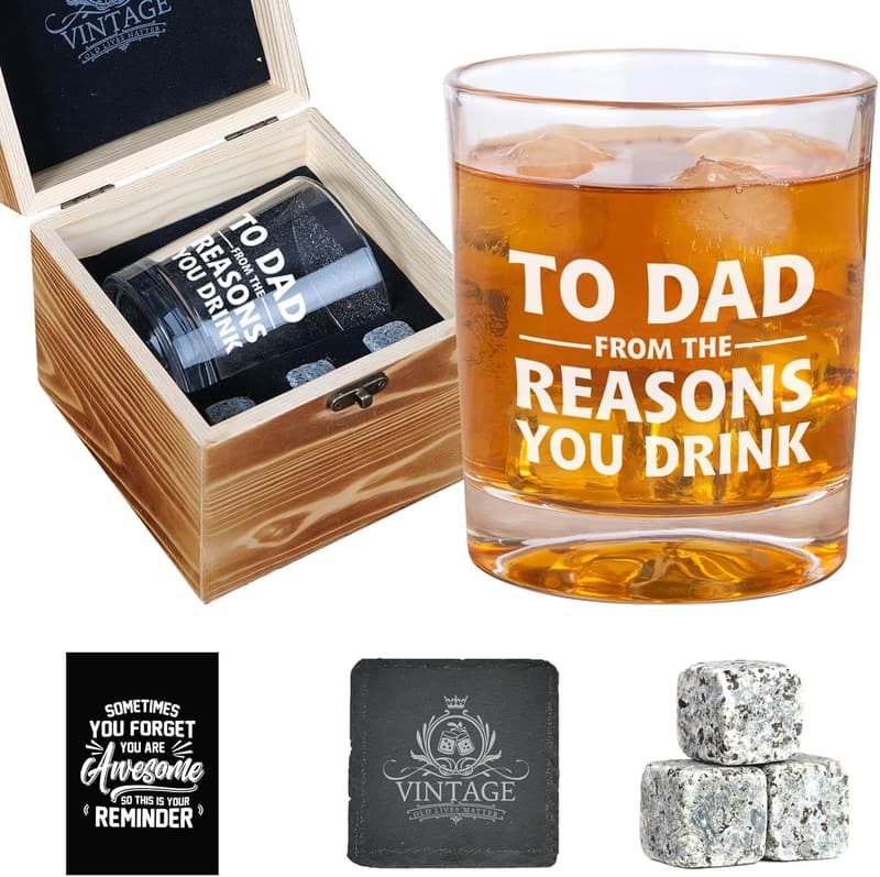 Father's Day Whiskey Glass Set - Unique Gift for Dads
