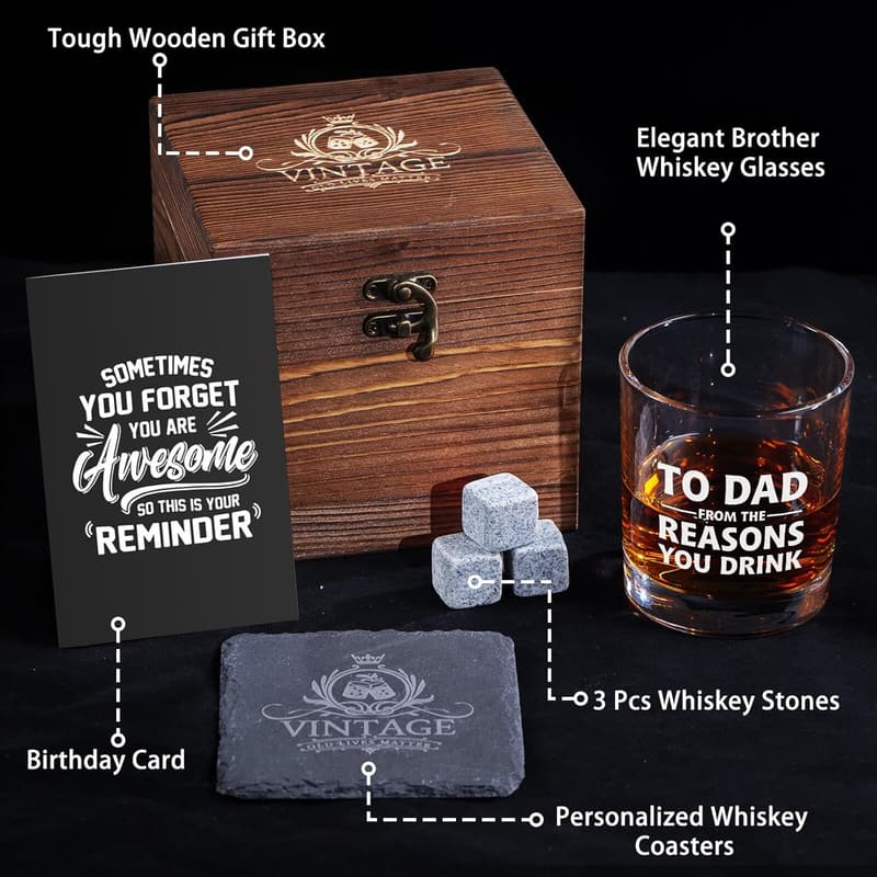 Father's Day Whiskey Glass Set - Unique Gift for Dads