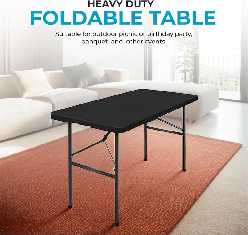 Portable 4ft Folding Table for Picnic & Camping - Black