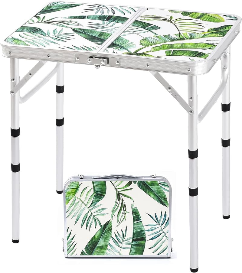 Portable 2ft Folding Camping Table with Adjustable Height and Carry Handle