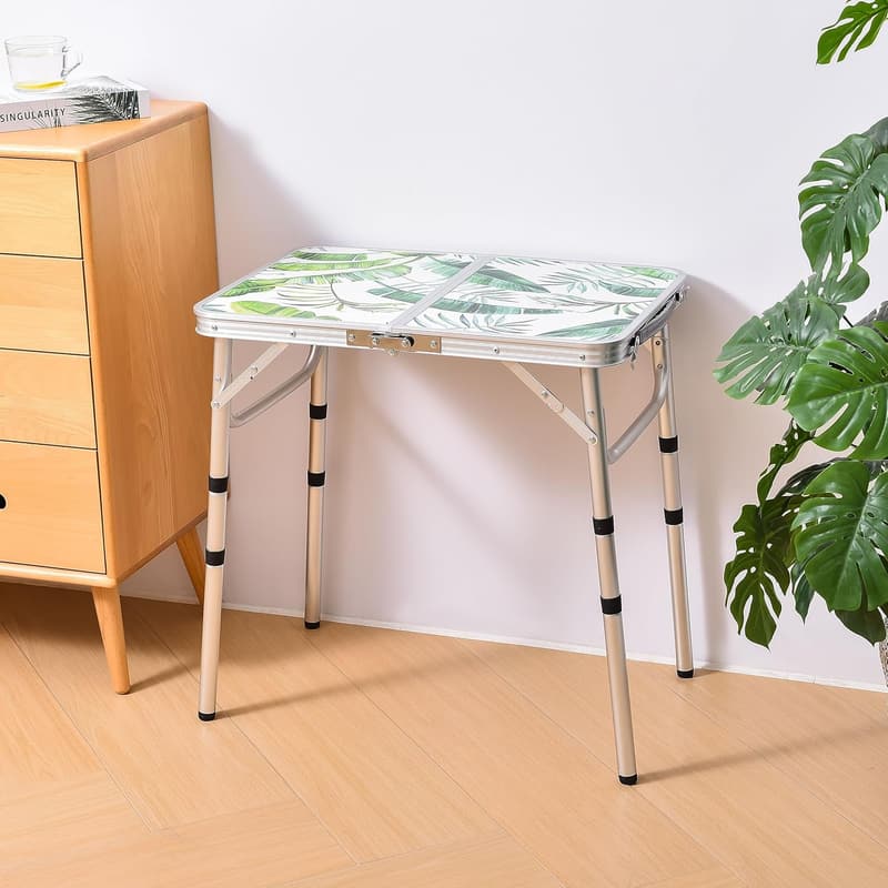 Portable 2ft Folding Camping Table with Adjustable Height and Carry Handle