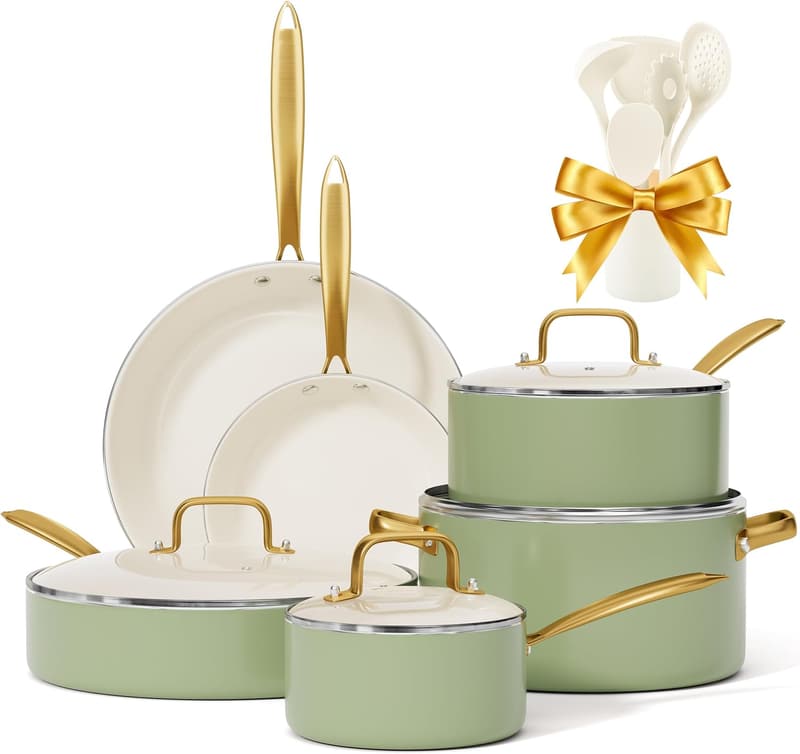 VONIKI Non-Stick Ceramic Cookware Set with Utensils