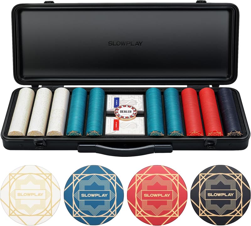 SLOWPLAY 500 PCS Ceramic Poker Chips Set for Texas Hold'em