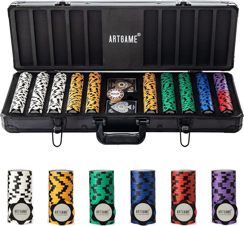 Texas Hold'em Poker Chip Set - 500 Casino Chips with Aluminum Case
