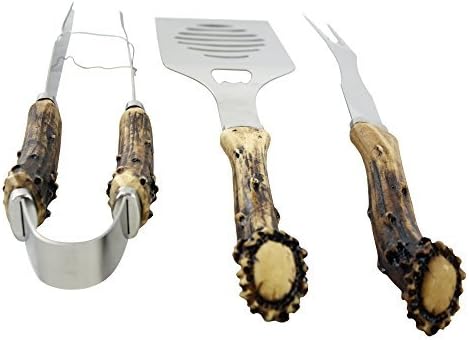 Antler Handle BBQ Grill Set - 3 Piece Outdoor Cooking Tools