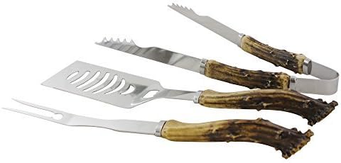 Antler Handle BBQ Grill Set - 3 Piece Outdoor Cooking Tools