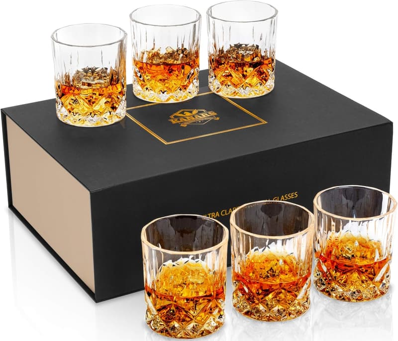 Premium Old Fashioned Whiskey Glass Set of 6 in Gift Box