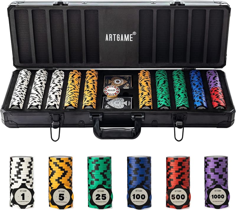 Texas Hold’em Poker Chip Set - 500 Casino Chips with Aluminum Case