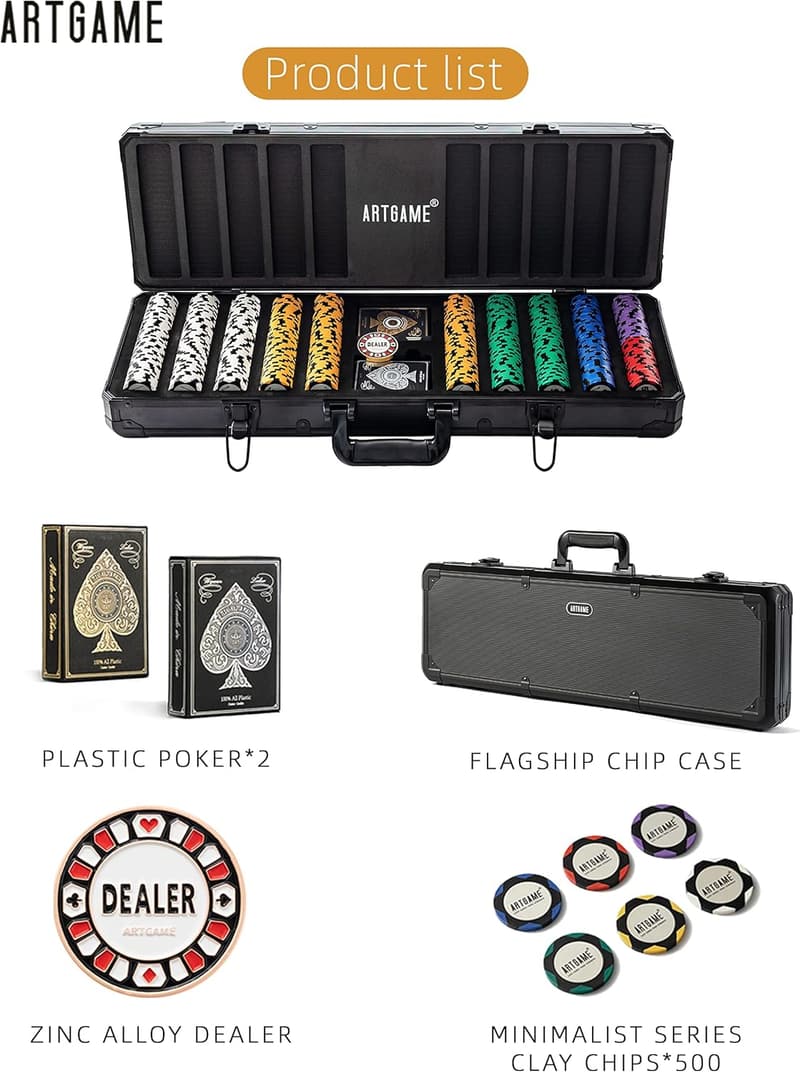 Texas Hold'em Poker Chip Set - 500 Casino Chips with Aluminum Case