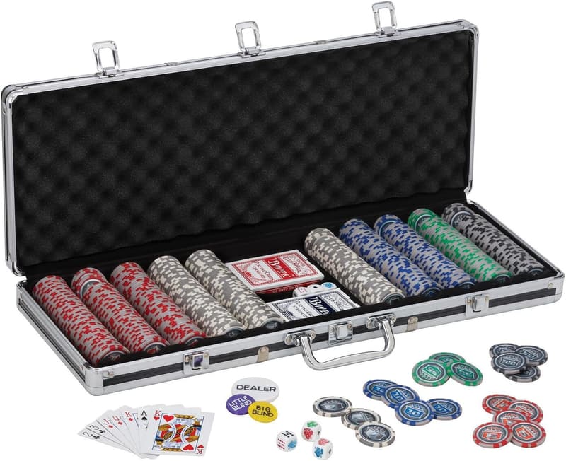 Texas Hold'em Clay Poker Chip Set with Aluminum Case – 500 Chips
