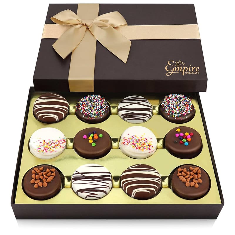 Birthday Gourmet Cookie Gift Basket - 12 Chocolate-Covered Treats