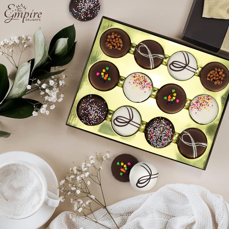 Birthday Gourmet Cookie Gift Basket - 12 Chocolate-Covered Treats